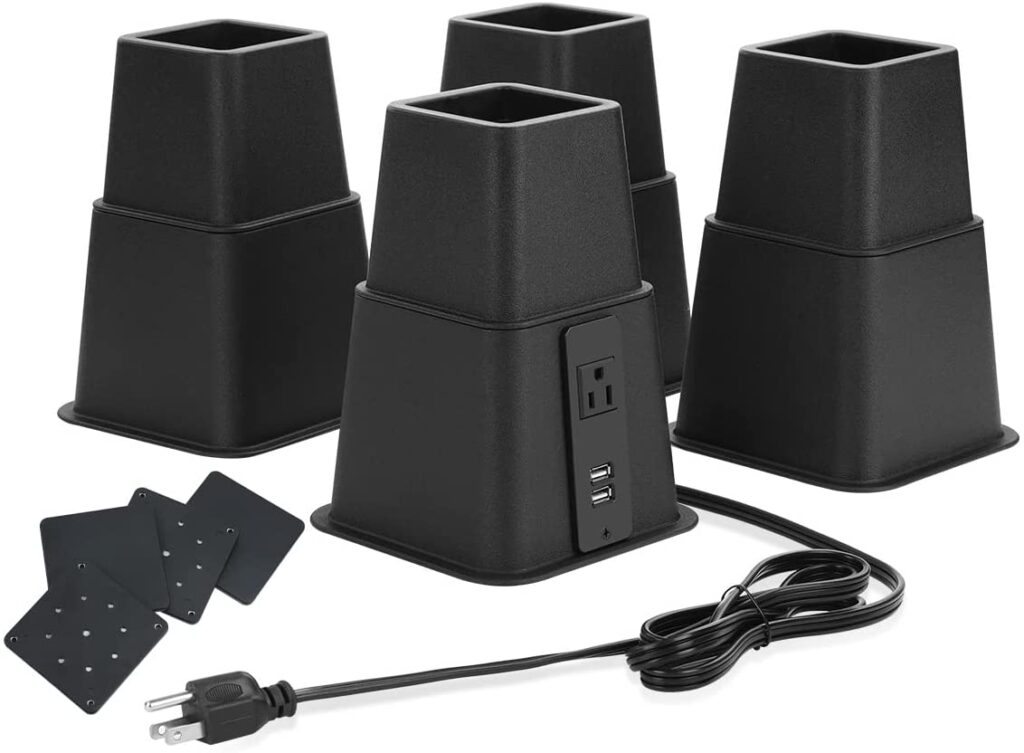 adjustable bed risers for dorm rooms with power outlets and usb ports
