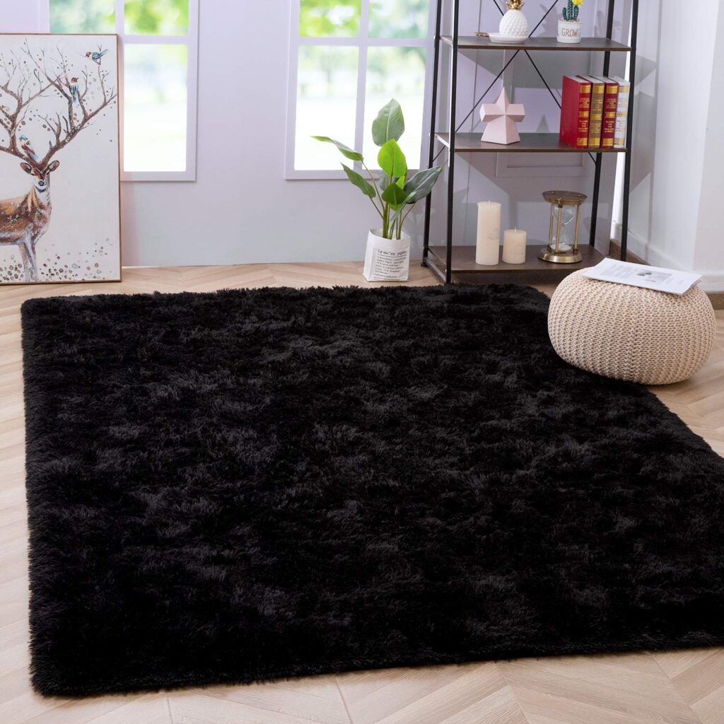 black fluffy rugs for dorm bedroom