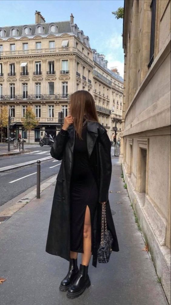 black leather trench coat