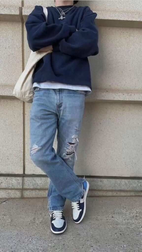 blue first day of college outfit guys