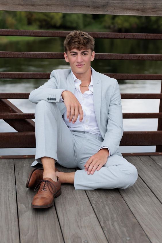 light gray suit graduation outfit
