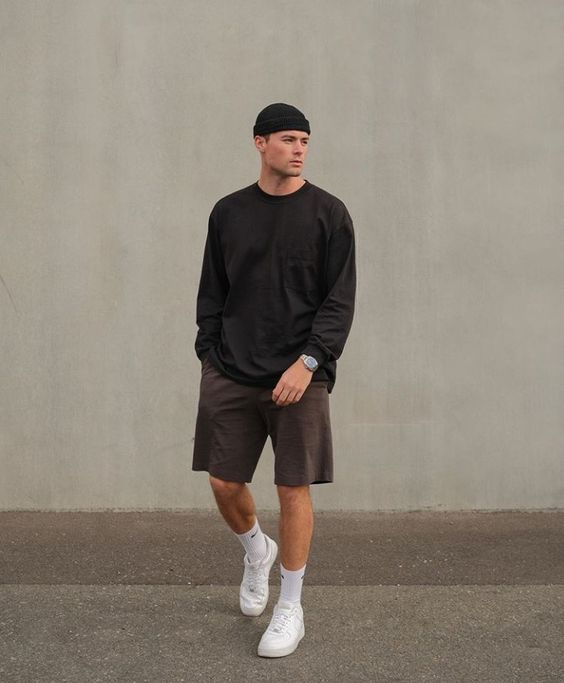black and brown shorts outfit guys