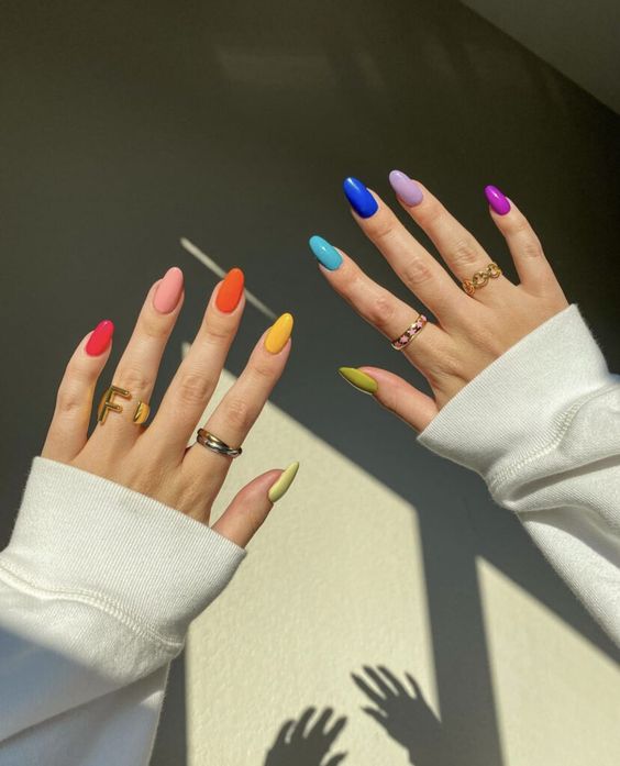 Teenage rainbow nails 