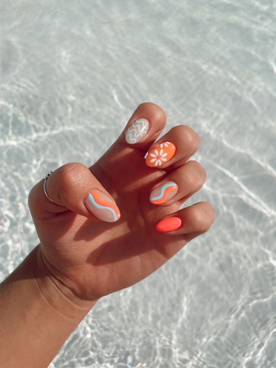 simple orange nails for 15 year olds 
