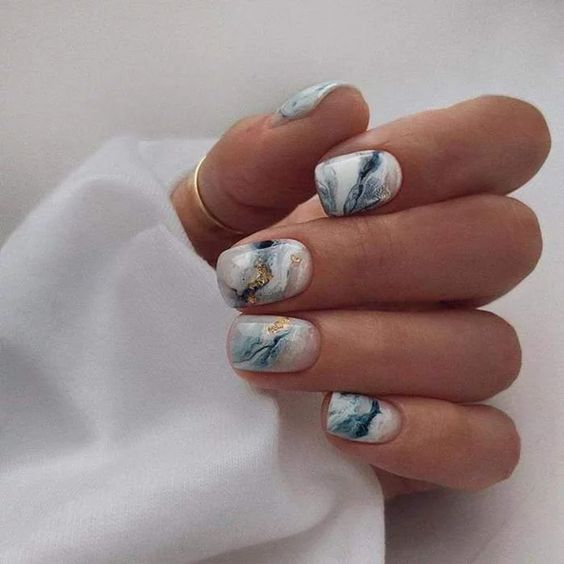 blue and white nails for graduation