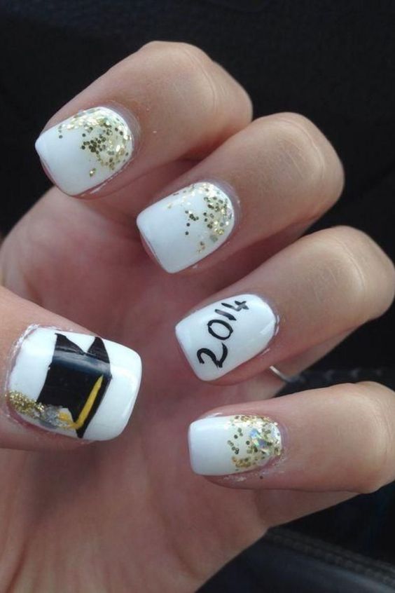 graduation nail designs white