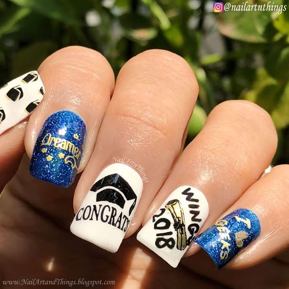 unique pictures on nails design for graduation