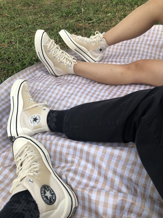tan converse shoes for two people