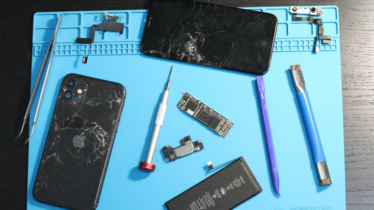 Old phones, chargers, and small electronics