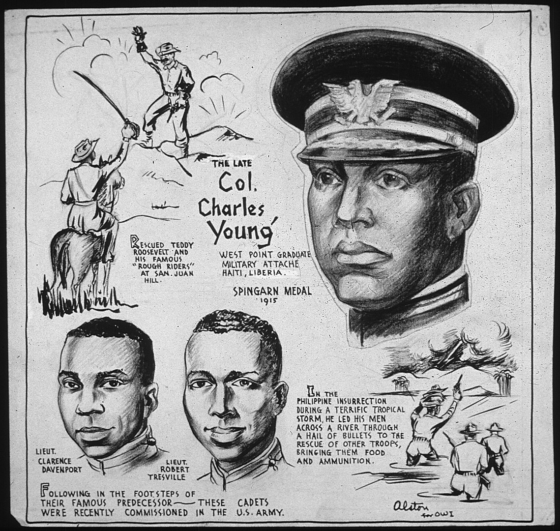 "The Late Col. Charles Young," cartoon by Charles Alston, 1943