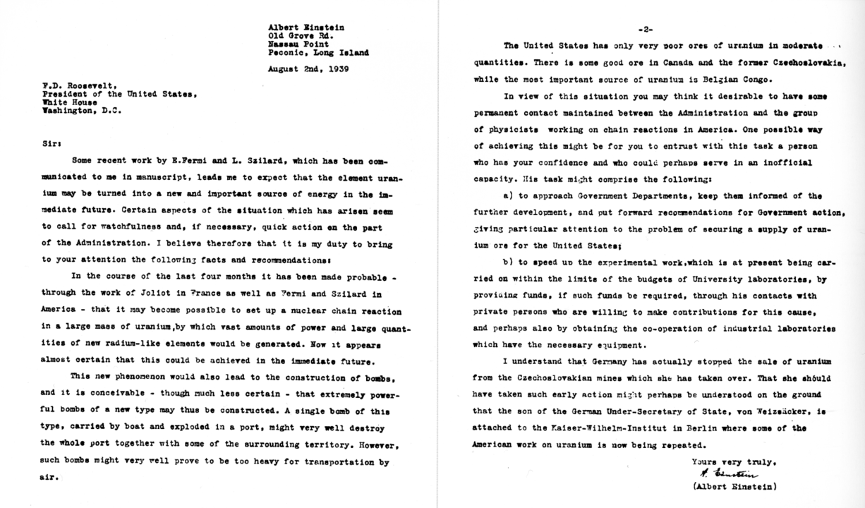 Einstein–Szilard’s Letter To Roosevelt