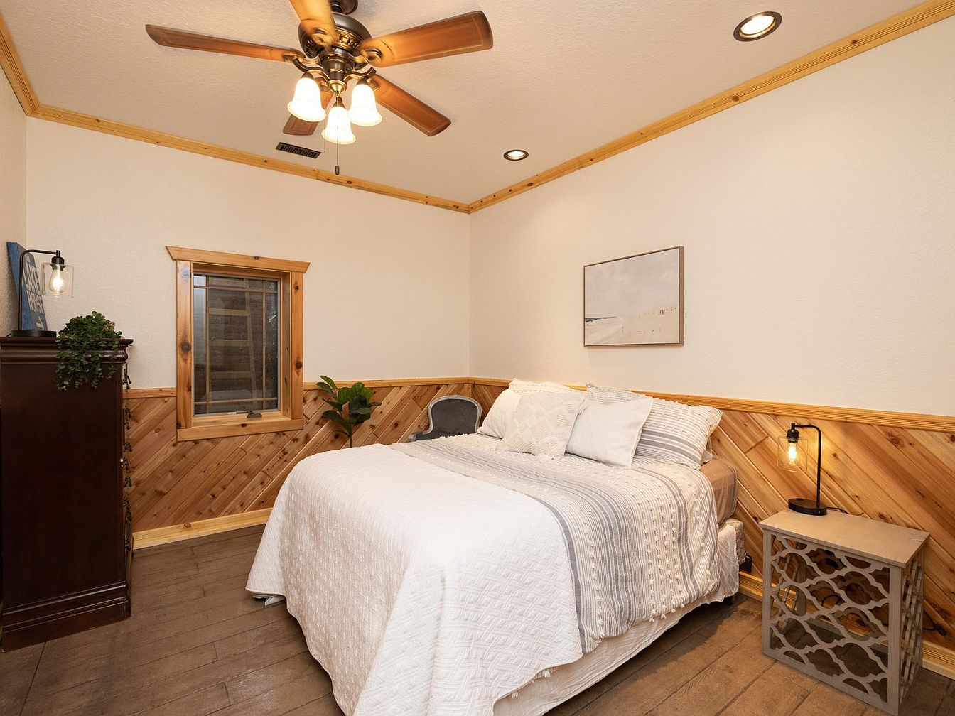 Cozy bedroom retreat with gray textiles