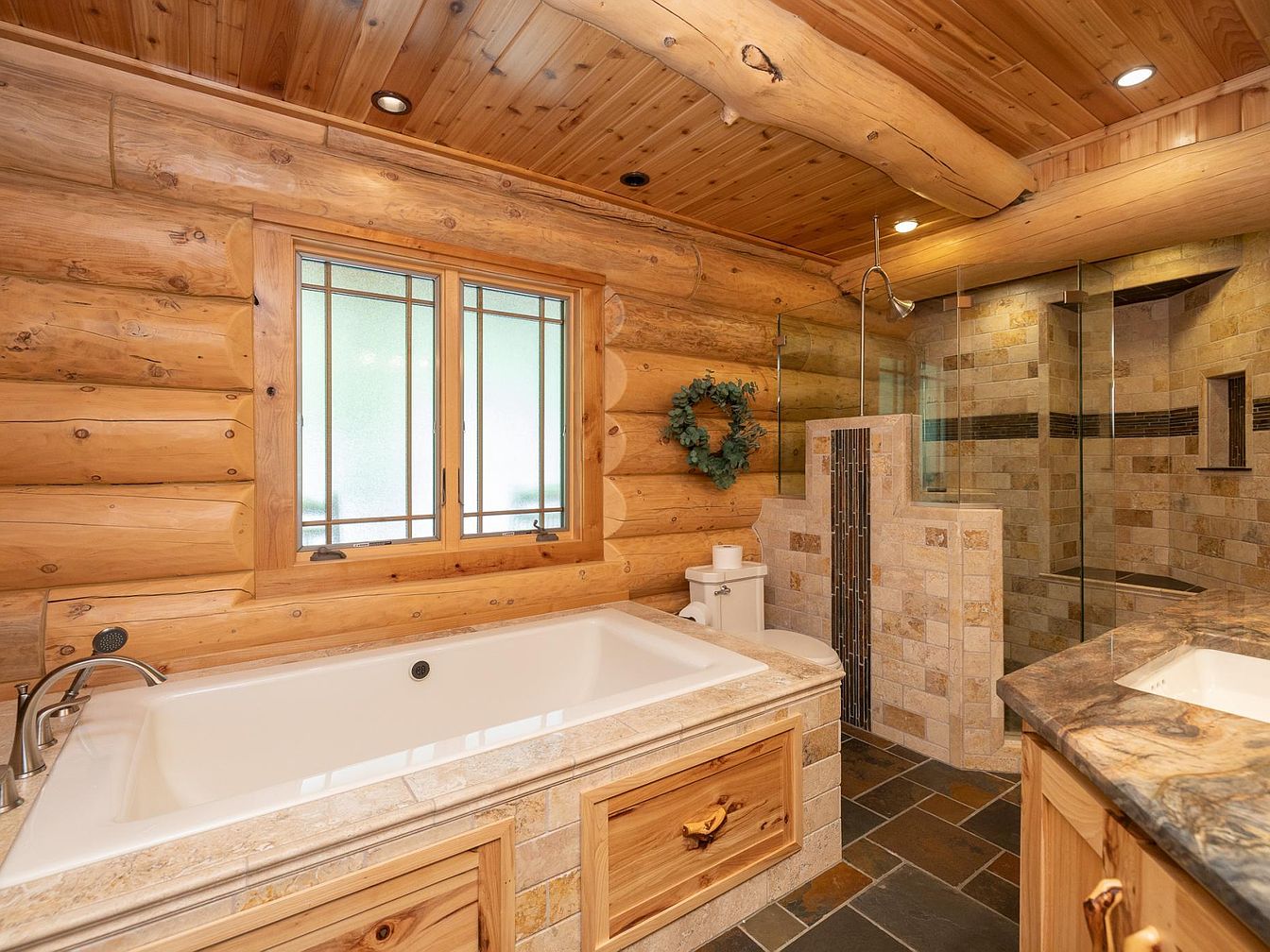 Luxurious bathroom oasis with stone details