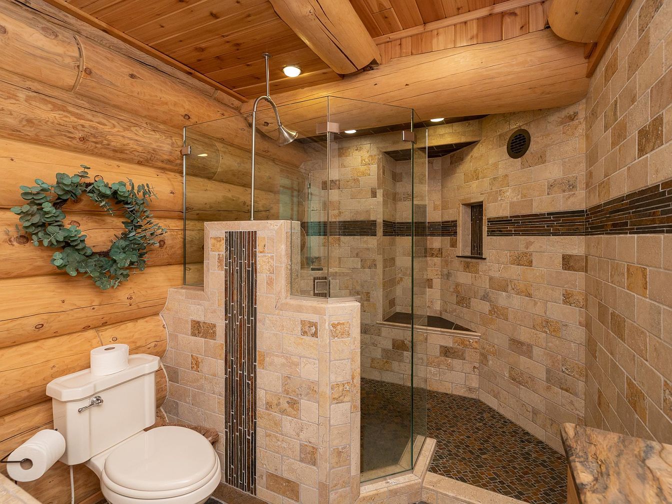 Luxurious bathroom retreat with glass shower