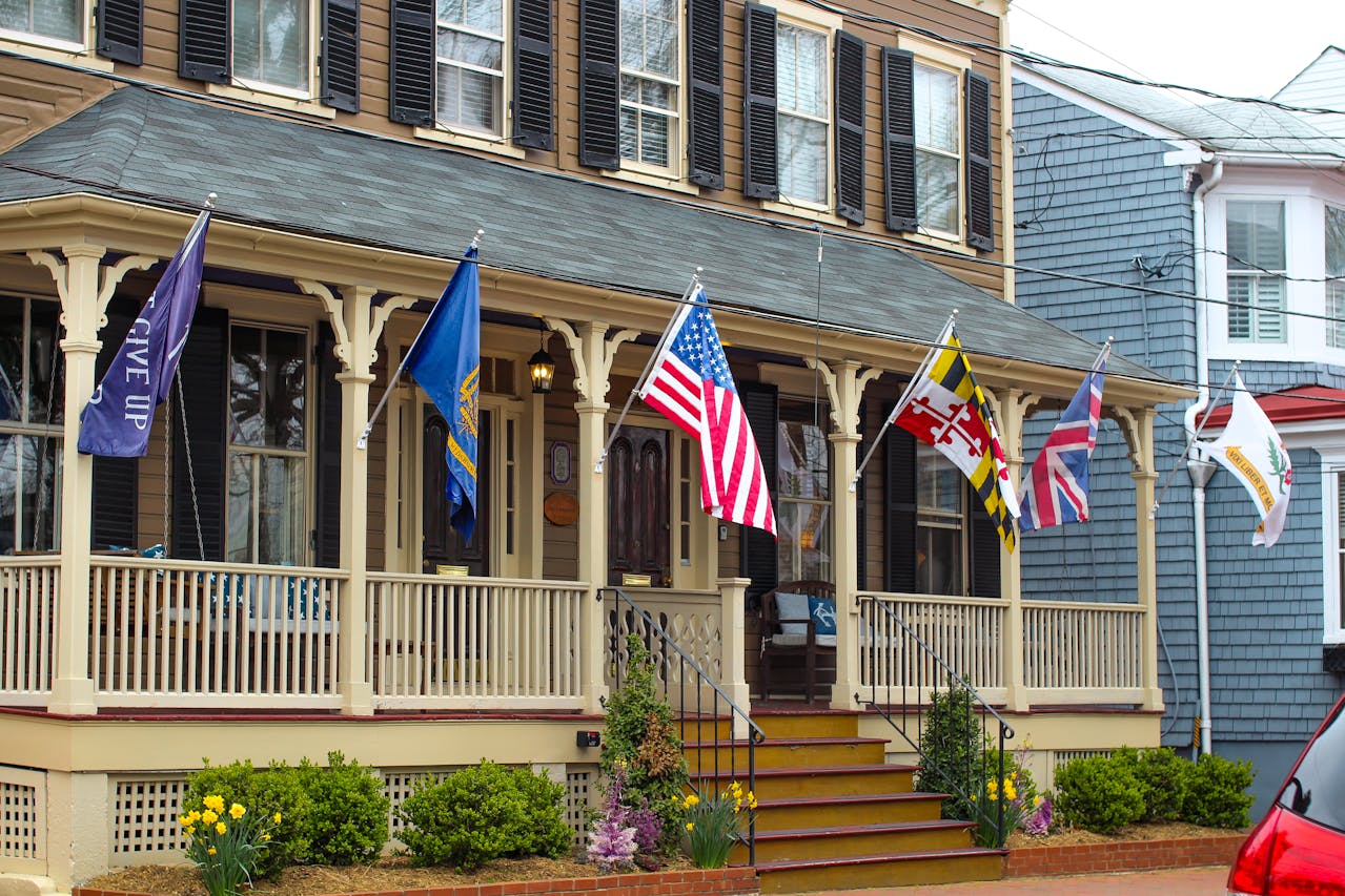 Flags on house