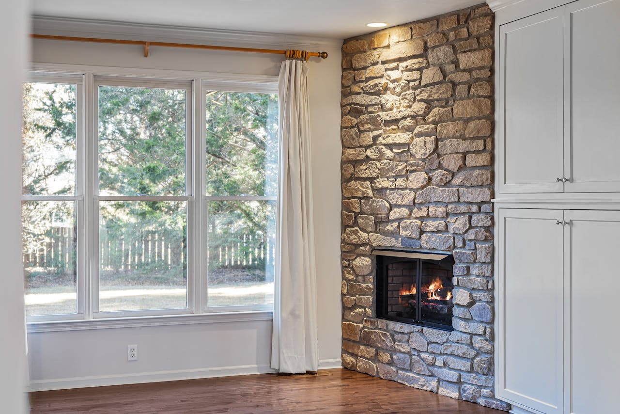 Stone Fireplace Turned to Gray
